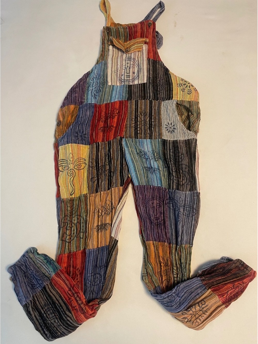 Rising International Colorful Patchwork Cotton Overalls Made in Nepal, Size S